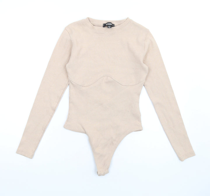 Missguided Womens Beige Polyester Bodysuit One-Piece Size 6 Snap