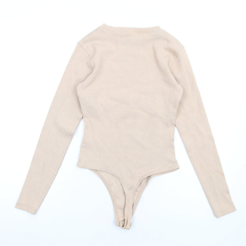 Missguided Womens Beige Polyester Bodysuit One-Piece Size 6 Snap