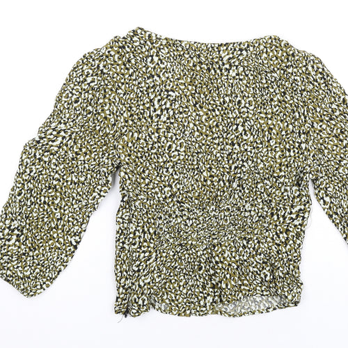 Stradivarius Womens Green Geometric Viscose Basic Blouse Size M V-Neck