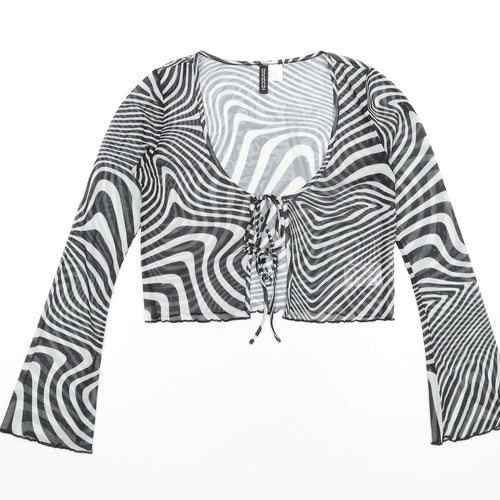 H&M Womens Black Geometric Polyester Basic T-Shirt Size S V-Neck