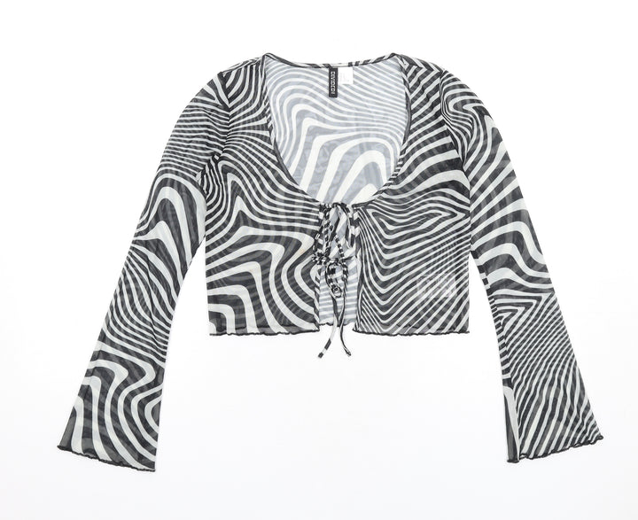 H&M Womens Black Geometric Polyester Basic T-Shirt Size S V-Neck