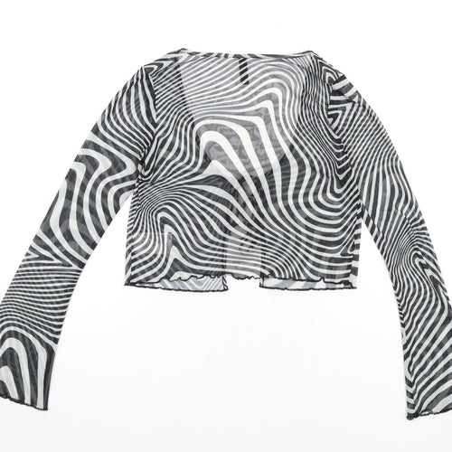 H&M Womens Black Geometric Polyester Basic T-Shirt Size S V-Neck