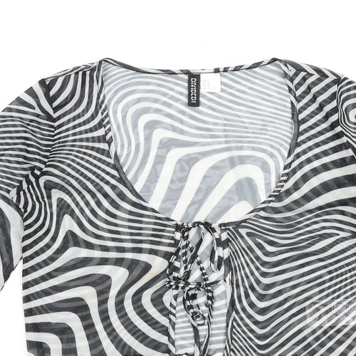 H&M Womens Black Geometric Polyester Basic T-Shirt Size S V-Neck