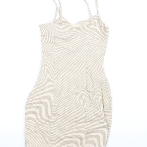 H&M Womens Beige Geometric Cotton Mini Size 6 Scoop Neck Zip
