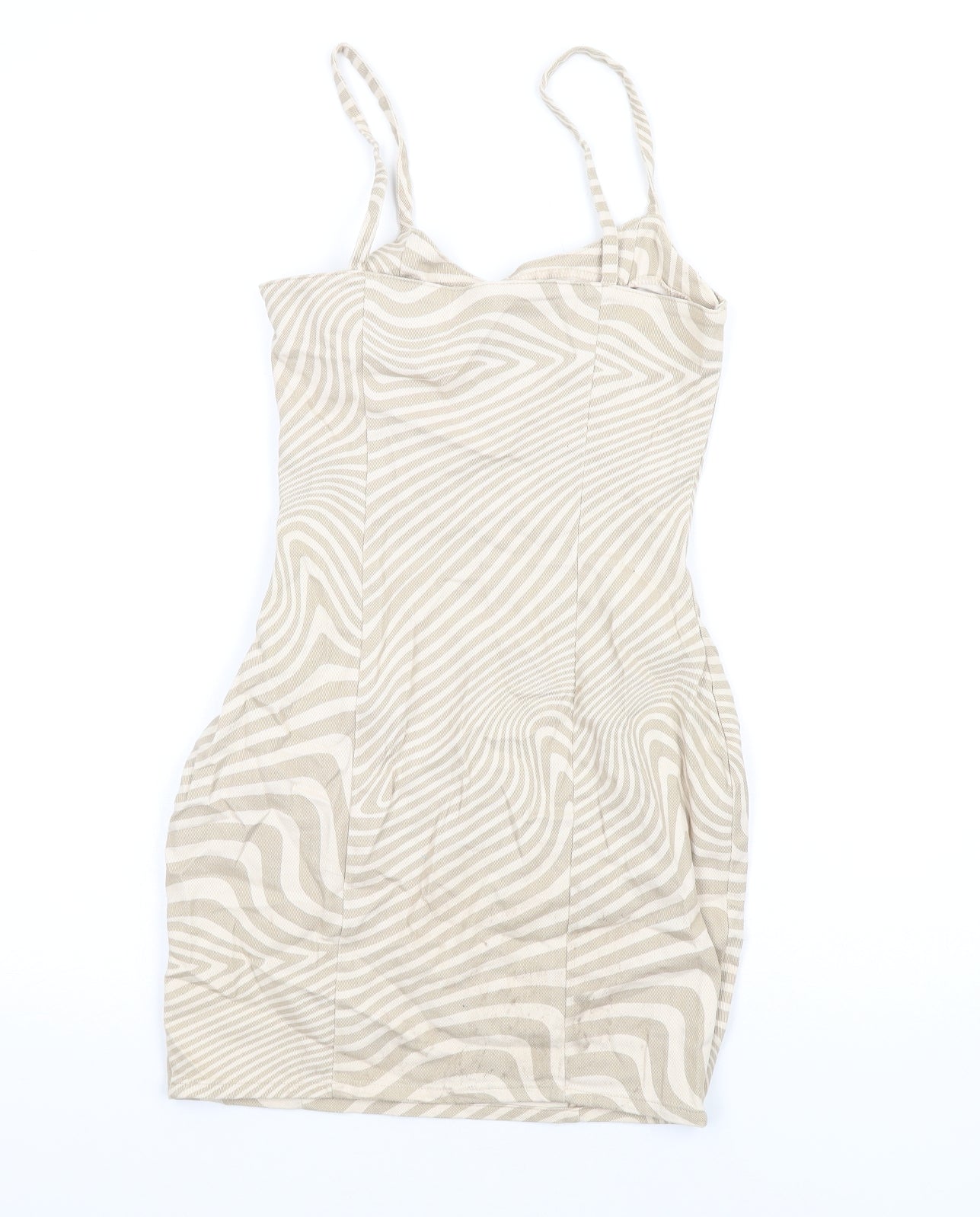 H&M Womens Beige Geometric Cotton Mini Size 6 Scoop Neck Zip