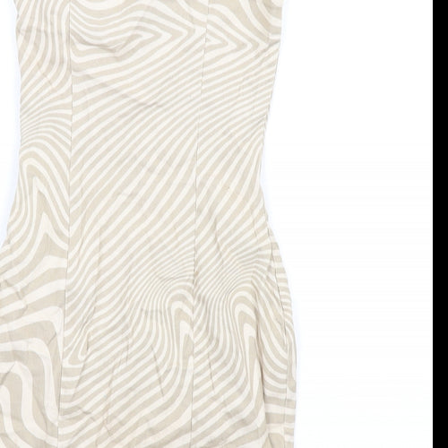 H&M Womens Beige Geometric Cotton Mini Size 6 Scoop Neck Zip