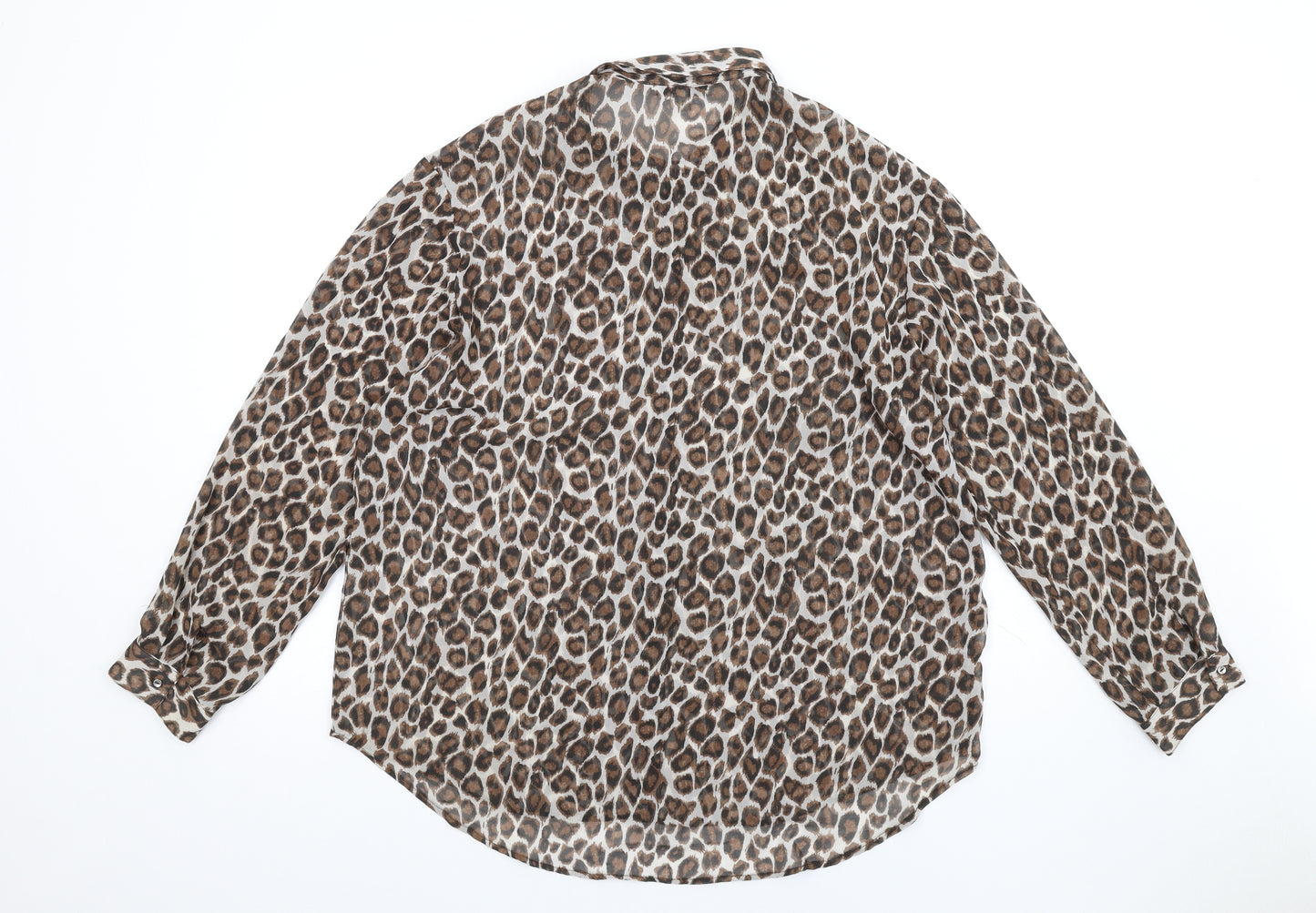 NEXT Womens Brown Animal Print Polyester Basic Button-Up Size 16 Collared