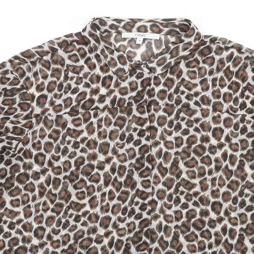 NEXT Womens Brown Animal Print Polyester Basic Button-Up Size 16 Collared