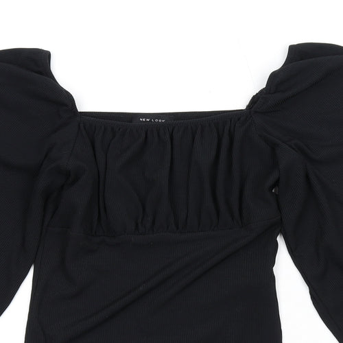 New Look Womens Black Polyester Bodysuit One-Piece Size 10 Snap