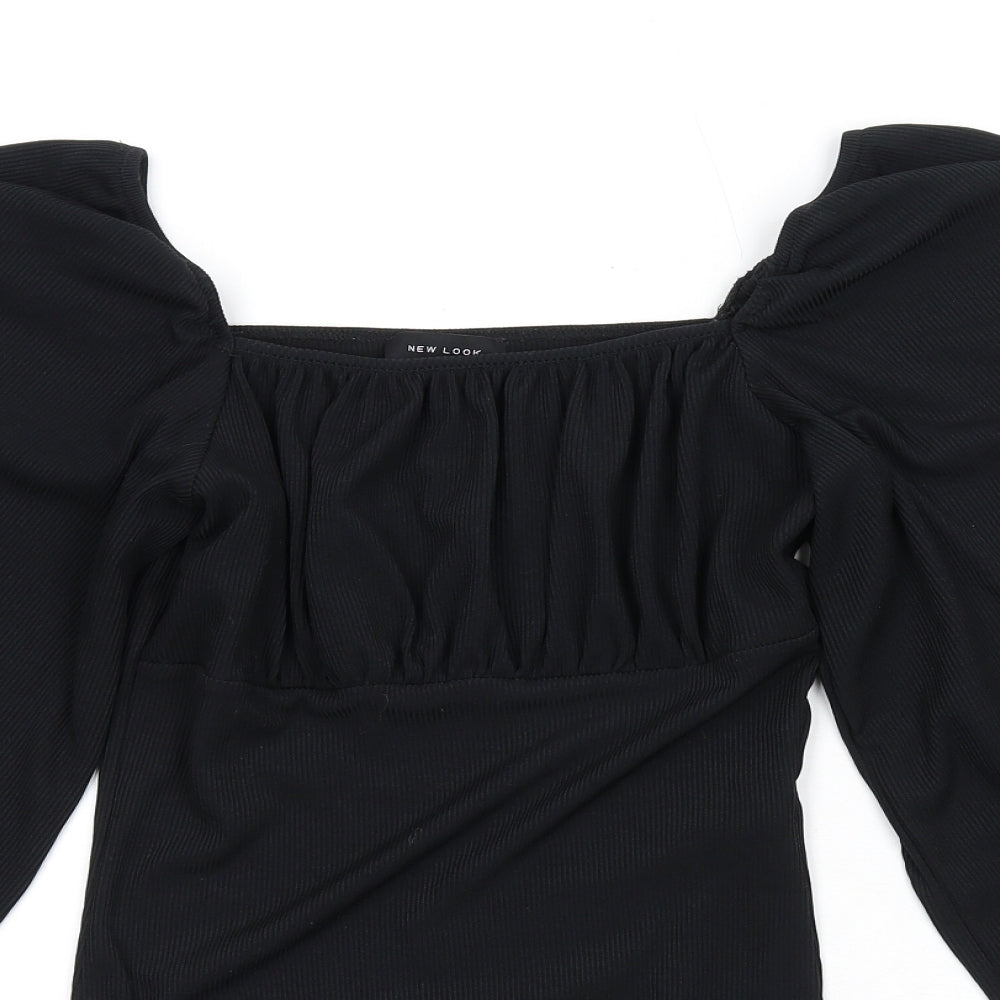 New Look Womens Black Polyester Bodysuit One-Piece Size 10 Snap