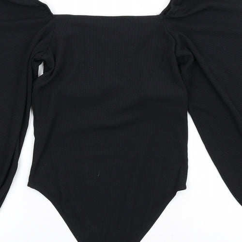 New Look Womens Black Polyester Bodysuit One-Piece Size 10 Snap