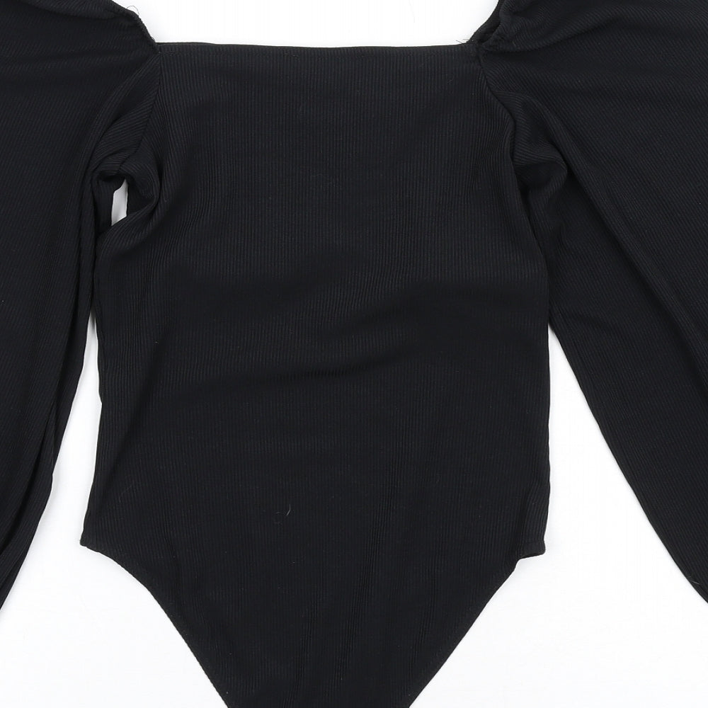 New Look Womens Black Polyester Bodysuit One-Piece Size 10 Snap