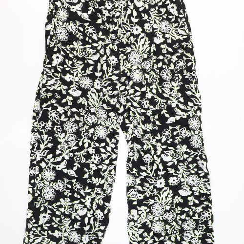 Marks and Spencer Womens Black Geometric Viscose Trousers Size 18 L29 in Regular Drawstring