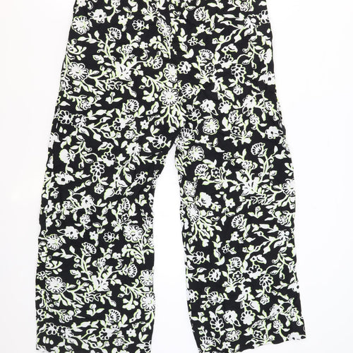 Marks and Spencer Womens Black Geometric Viscose Trousers Size 18 L29 in Regular Drawstring