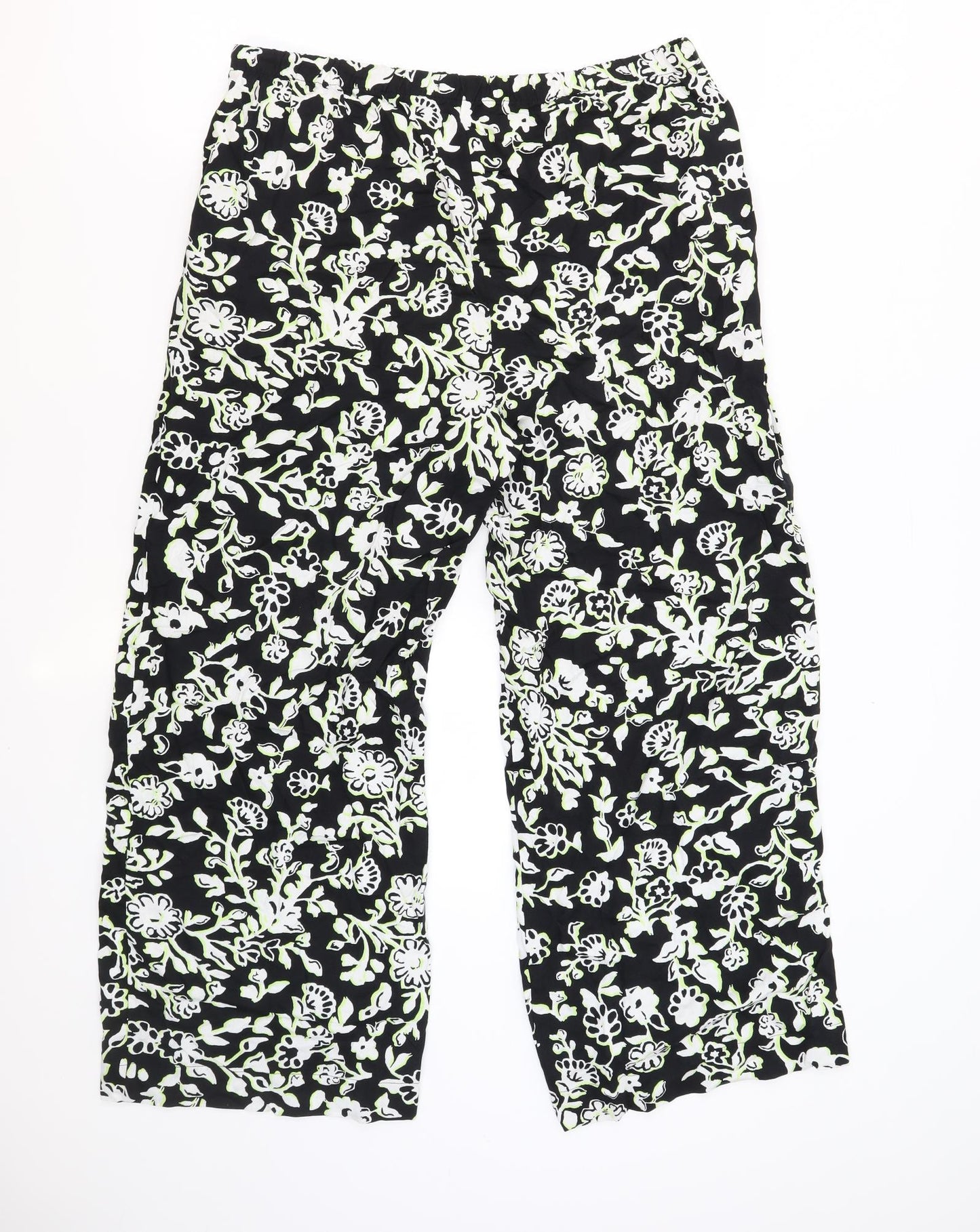 Marks and Spencer Womens Black Geometric Viscose Trousers Size 18 L29 in Regular Drawstring