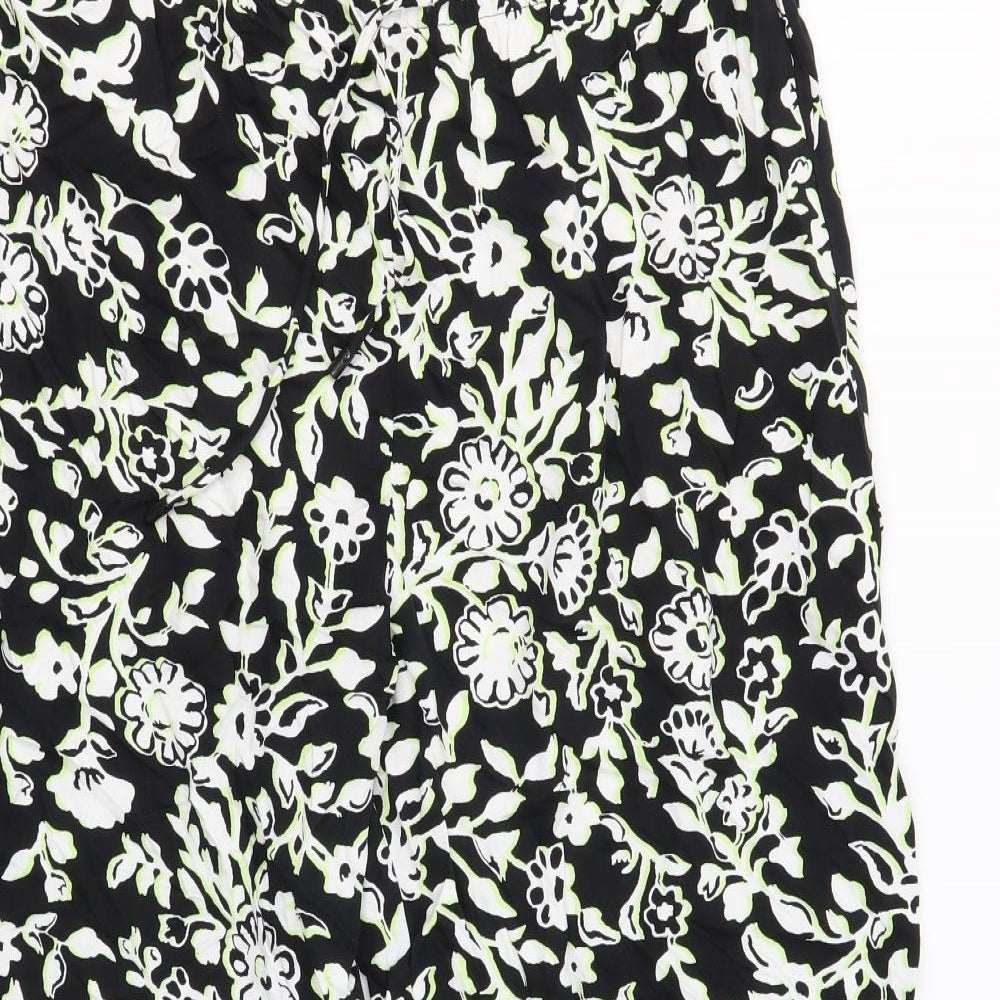 Marks and Spencer Womens Black Geometric Viscose Trousers Size 18 L29 in Regular Drawstring
