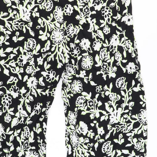 Marks and Spencer Womens Black Geometric Viscose Trousers Size 18 L29 in Regular Drawstring