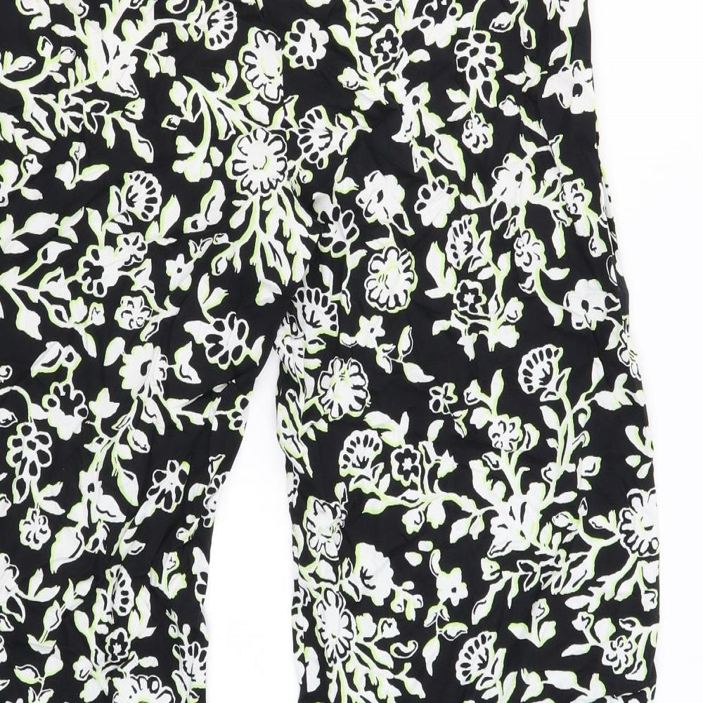Marks and Spencer Womens Black Geometric Viscose Trousers Size 18 L29 in Regular Drawstring