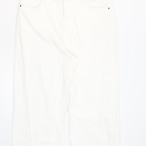 Marks and Spencer Womens White Cotton Wide-Leg Jeans Size 18 L25.5 in Regular Zip - Distressed Hems
