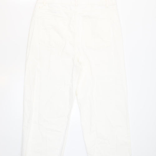 Marks and Spencer Womens White Cotton Wide-Leg Jeans Size 18 L25.5 in Regular Zip - Distressed Hems