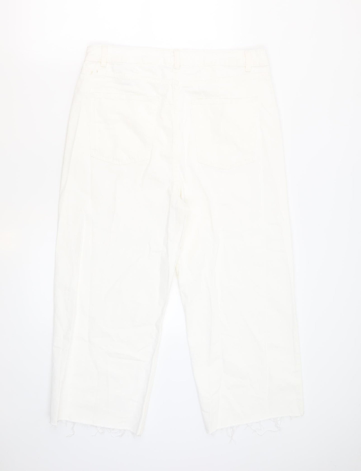 Marks and Spencer Womens White Cotton Wide-Leg Jeans Size 18 L25.5 in Regular Zip - Distressed Hems