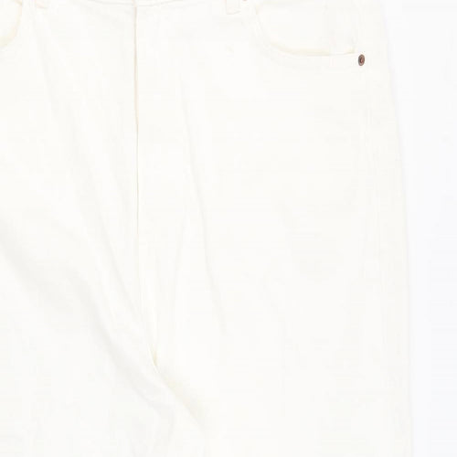 Marks and Spencer Womens White Cotton Wide-Leg Jeans Size 18 L25.5 in Regular Zip - Distressed Hems