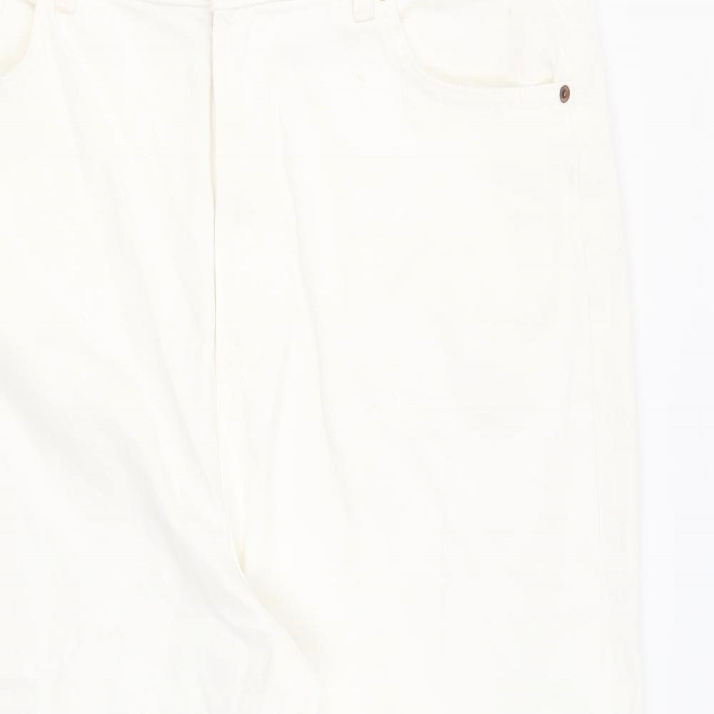 Marks and Spencer Womens White Cotton Wide-Leg Jeans Size 18 L25.5 in Regular Zip - Distressed Hems
