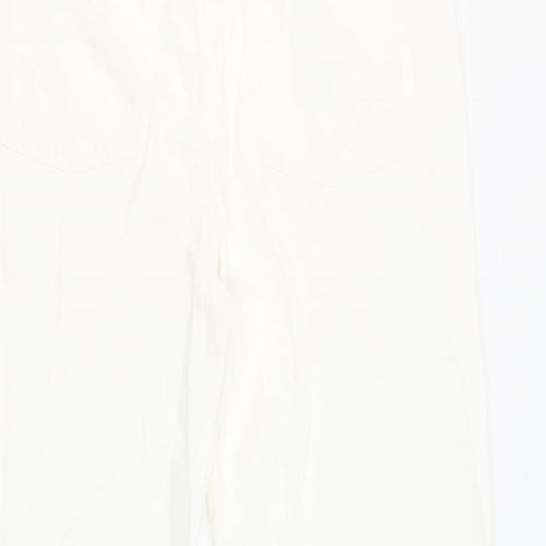 Marks and Spencer Womens White Cotton Wide-Leg Jeans Size 18 L25.5 in Regular Zip - Distressed Hems