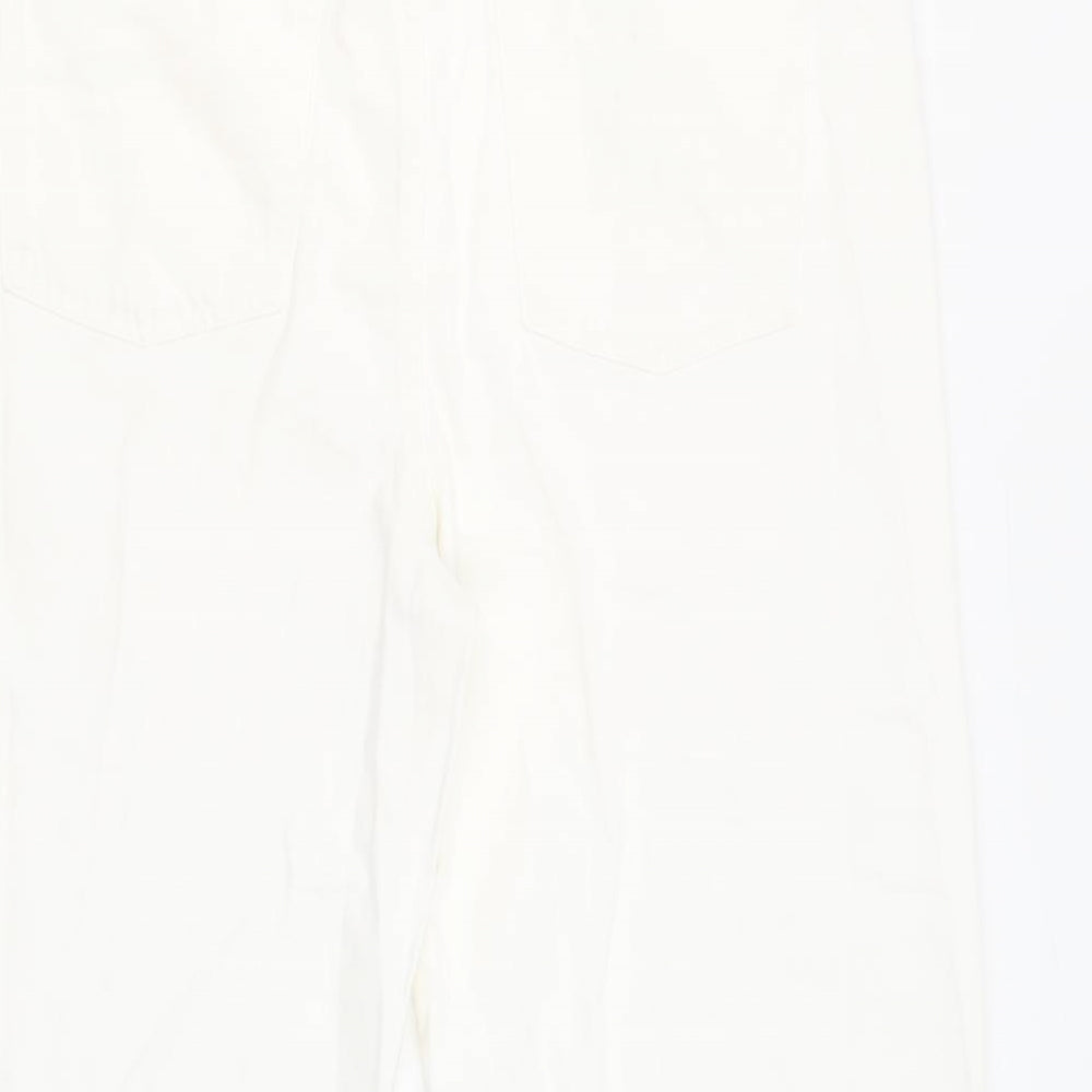 Marks and Spencer Womens White Cotton Wide-Leg Jeans Size 18 L25.5 in Regular Zip - Distressed Hems