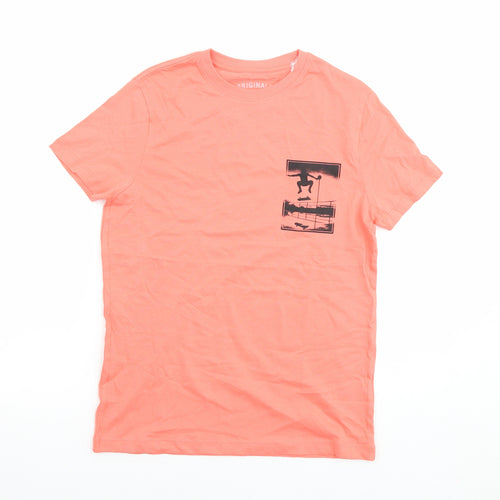 Marks and Spencer Boys Pink Cotton Basic T-Shirt Size 12-13 Years Crew Neck Pullover - Skateboard