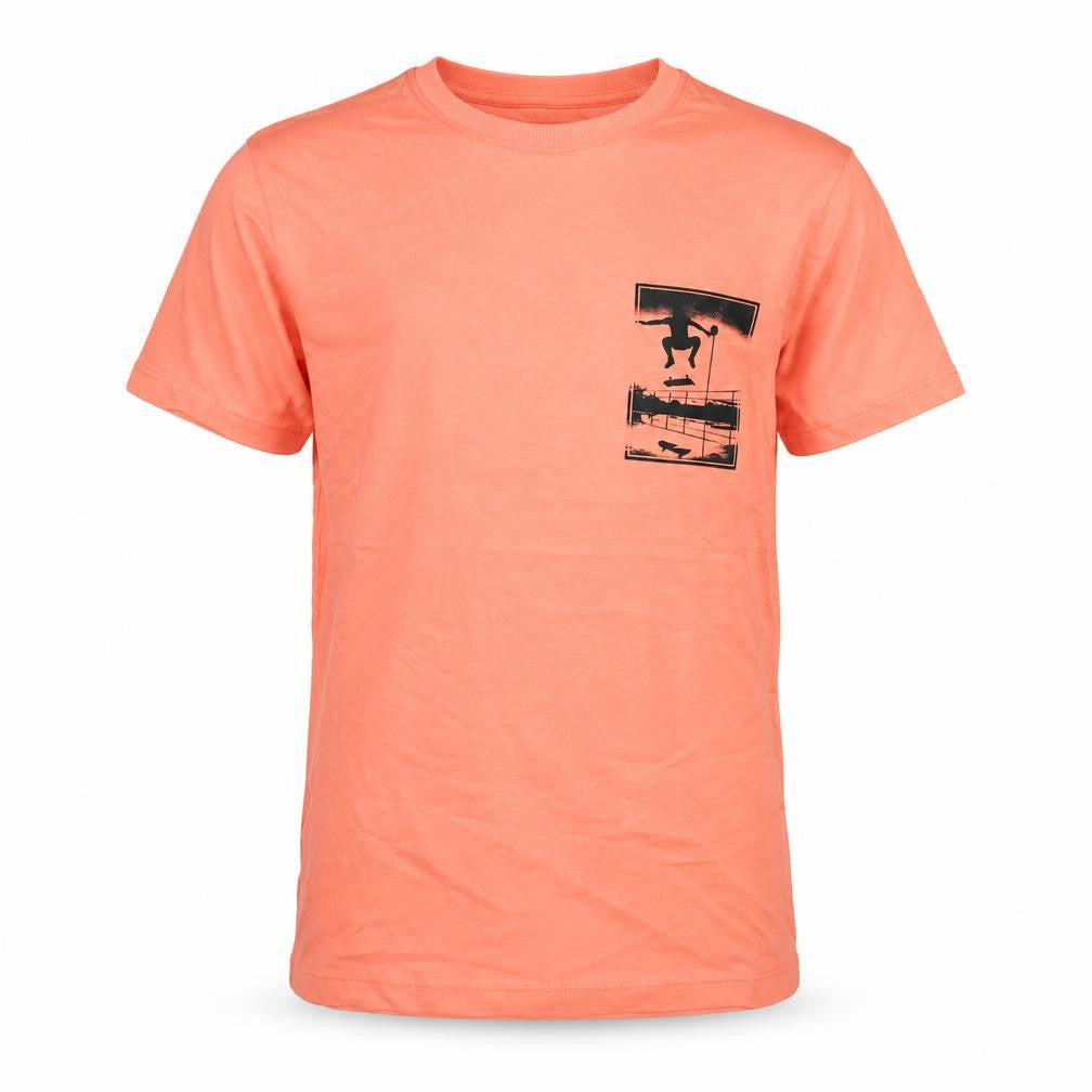Front view of Marks & Spencer boys’ pink cotton basic t-shirt, size 12-13, years crew neck pullover - skateboard