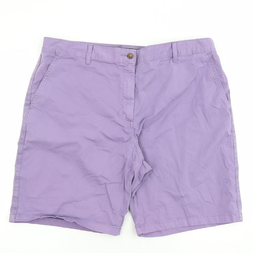 Marks and Spencer Womens Purple Cotton Chino Shorts Size 20 L10 in Regular Button