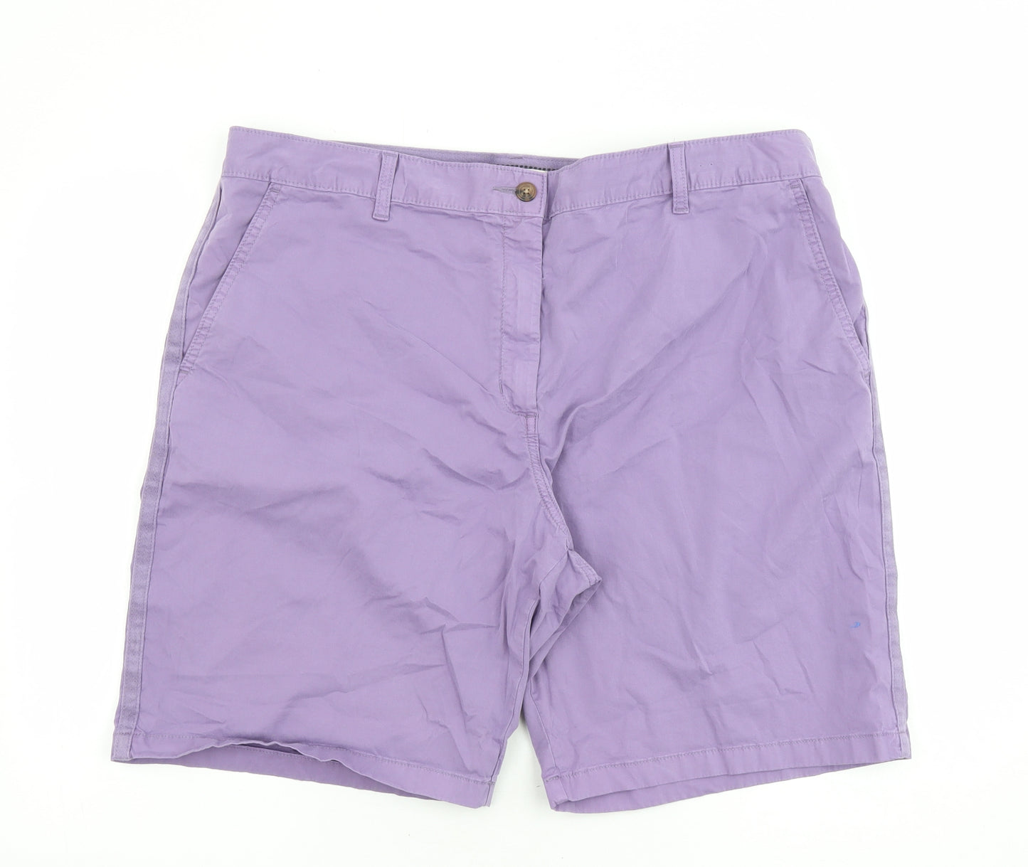 Marks and Spencer Womens Purple Cotton Chino Shorts Size 20 L10 in Regular Button