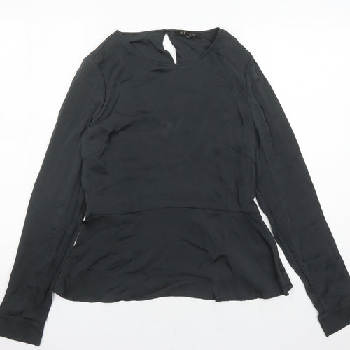 Reiss Womens Grey Silk Basic Blouse Size 14 Round Neck