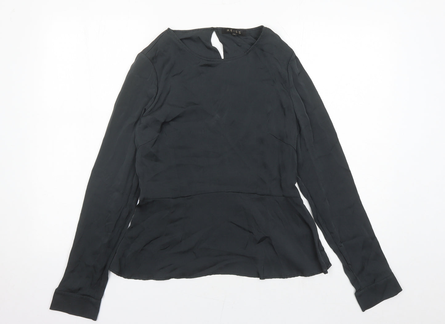 Reiss Womens Grey Silk Basic Blouse Size 14 Round Neck