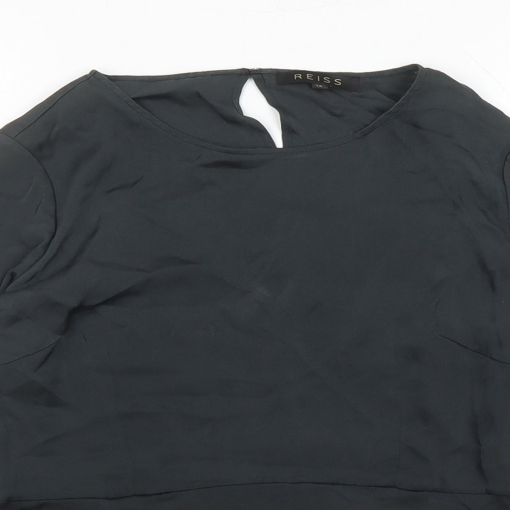 Reiss Womens Grey Silk Basic Blouse Size 14 Round Neck