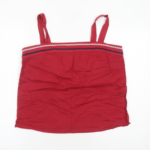 Seasalt Womens Red Cotton Camisole Tank Size 14 Square Neck - Embroidered Detail