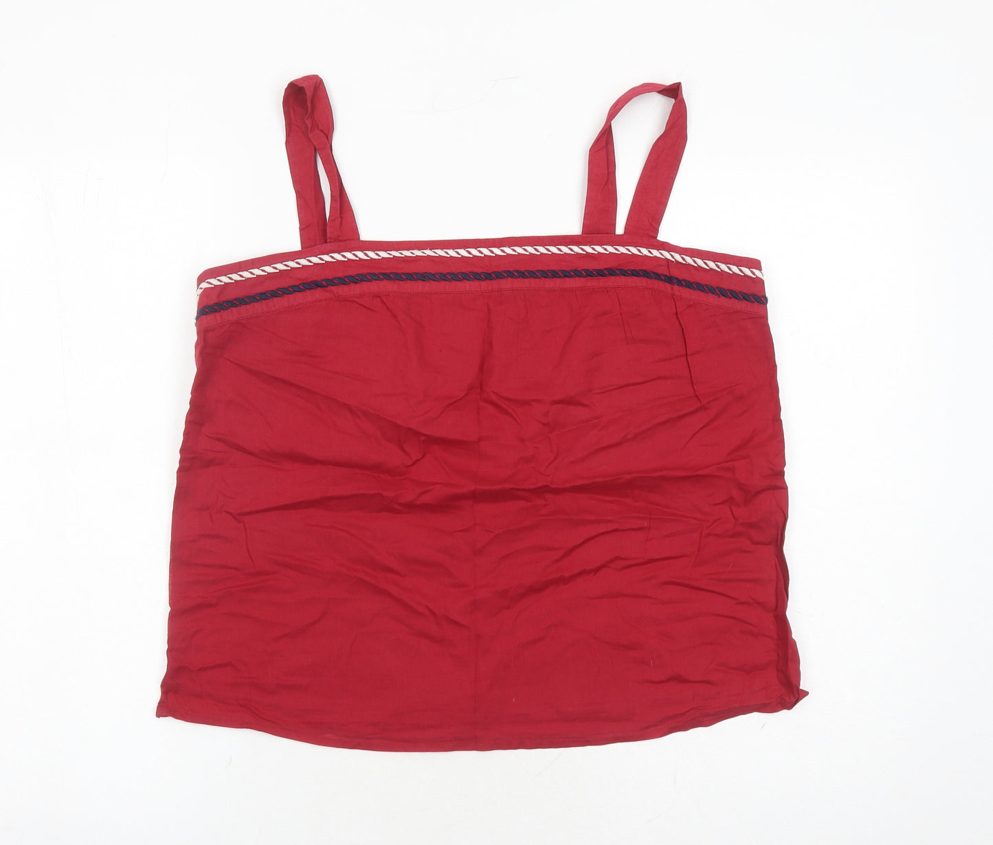 Seasalt Womens Red Cotton Camisole Tank Size 14 Square Neck - Embroidered Detail