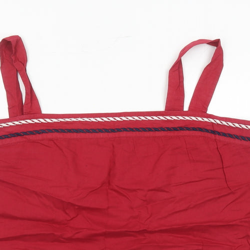 Seasalt Womens Red Cotton Camisole Tank Size 14 Square Neck - Embroidered Detail