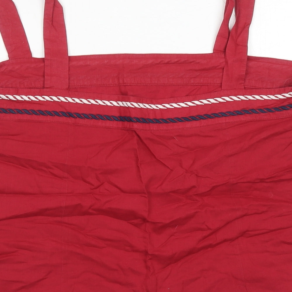Seasalt Womens Red Cotton Camisole Tank Size 14 Square Neck - Embroidered Detail