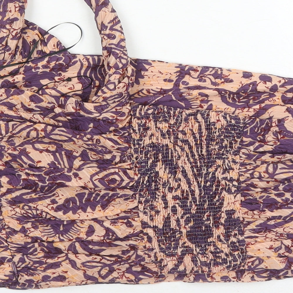 Zara Womens Multicoloured Geometric Polyester Cropped Tank Size L One Shoulder