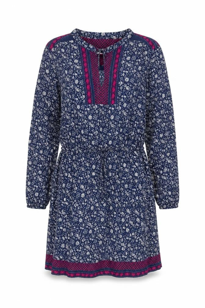 Front view of Gap women’s blue geometric viscose kaftan, size M, round neck pullover