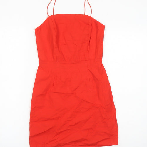 Urban Outfitters Womens Red Linen Mini Size XS Square Neck Zip