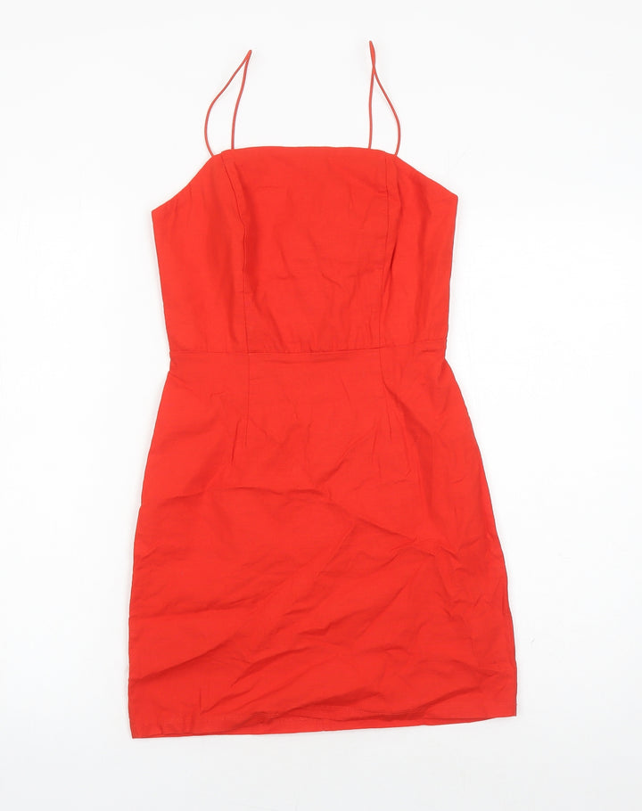 Urban Outfitters Womens Red Linen Mini Size XS Square Neck Zip