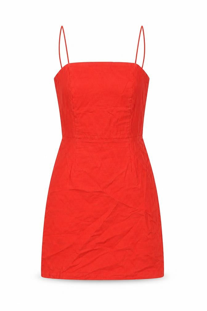 Urban Outfitters Womens Red Linen Mini Size XS Square Neck Zip