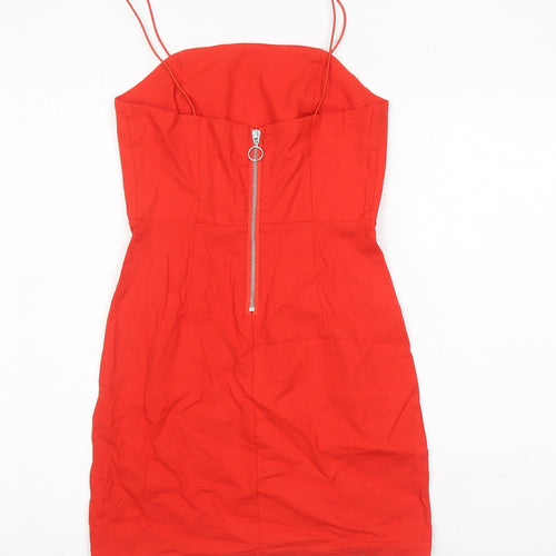 Urban Outfitters Womens Red Linen Mini Size XS Square Neck Zip