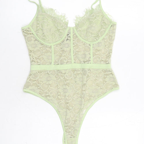 Naanaa Womens Green Floral Polyester Bodysuit One-Piece Size 10 Snap