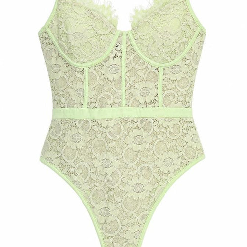 Naanaa Womens Green Floral Polyester Bodysuit One-Piece Size 10 Snap