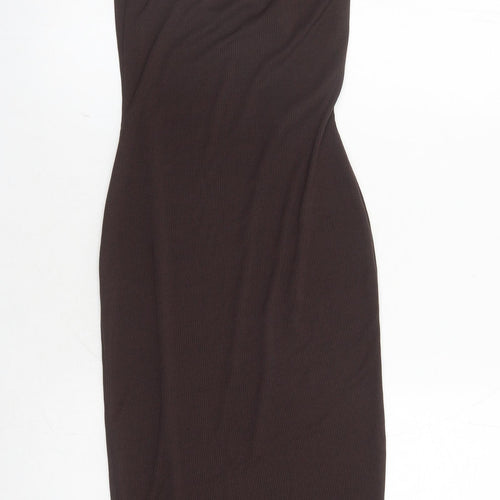 PRETTYLITTLETHING Womens Brown Polyester Bodycon Size 4 V-Neck Pullover
