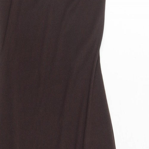 PRETTYLITTLETHING Womens Brown Polyester Bodycon Size 4 V-Neck Pullover
